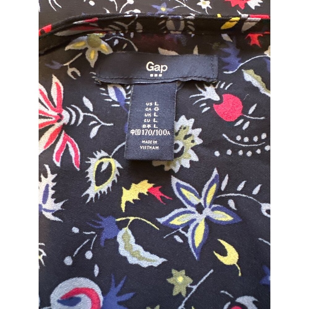 Gap Black Long-Sleeve Floral Print Blouse With Split Neckline Womens Size L - Picture 6 of 6